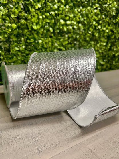 4 Inch By 10 Yard Silver Metallic Ribbon