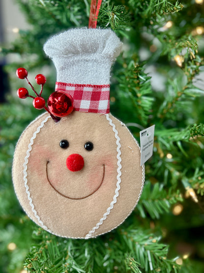 9 Inch Holiday Handcrafted Hanging Gingerbread Man Head