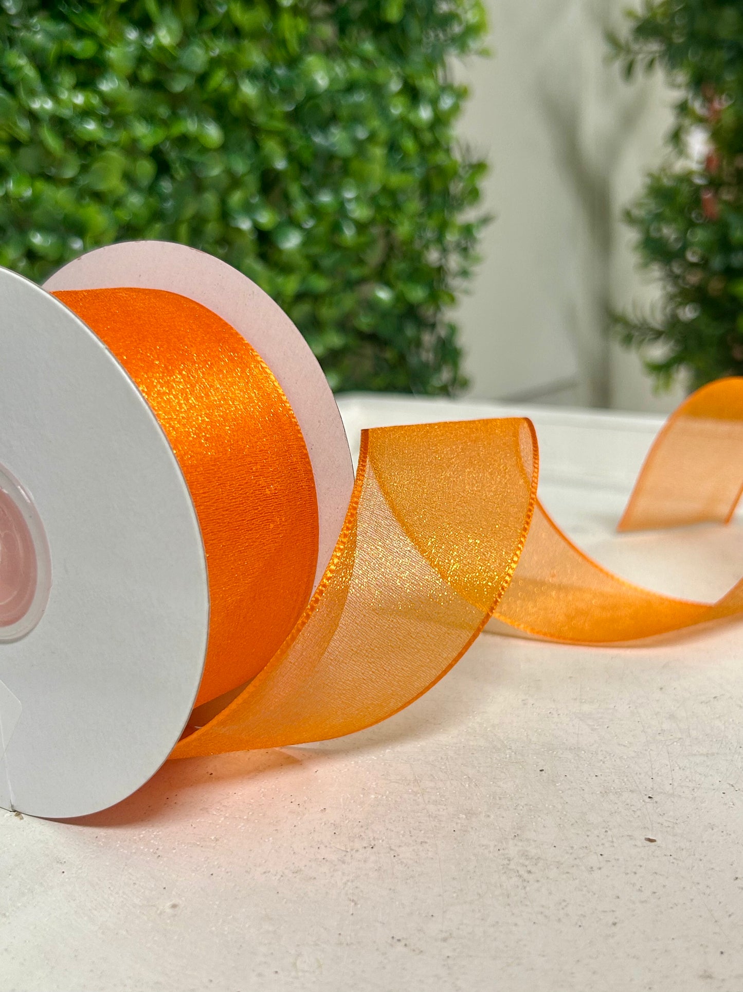 1.5 Inch By 25 Yard Orange Snow Organza Unwired Ribbon