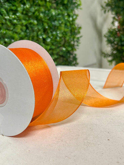 1.5 Inch By 25 Yard Orange Snow Organza Unwired Ribbon