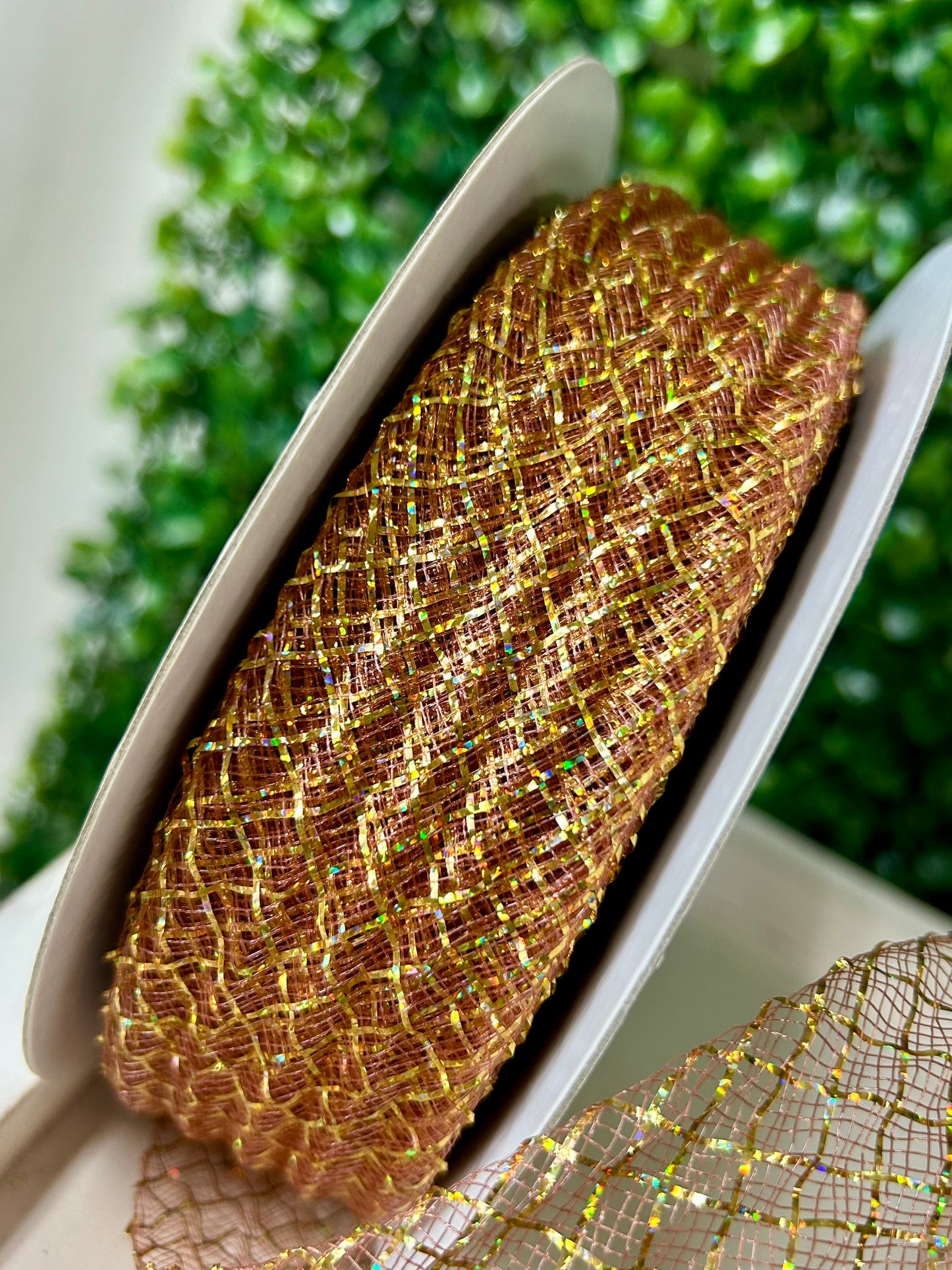 1.5 Inch By 30 Yard Brown With Laser Gold Foil Deco Flex Ribbon