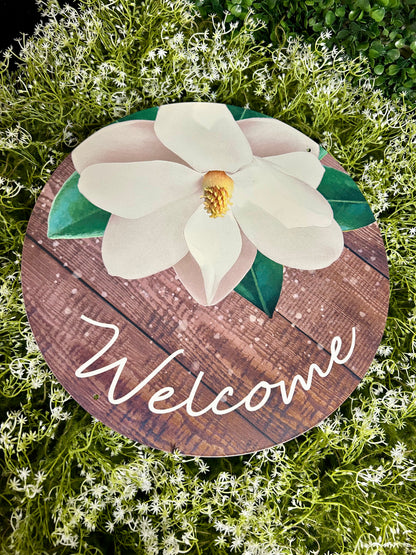 12 Inch Metal Welcome Magnolia Sign