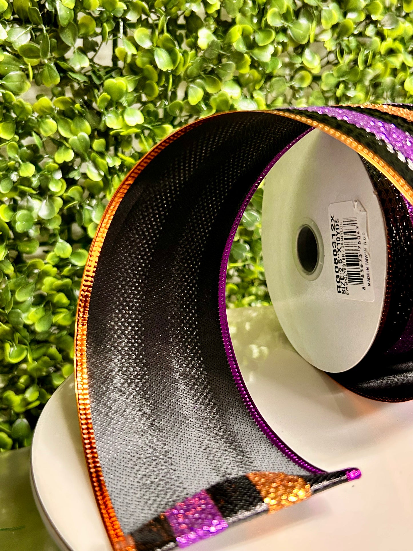 2.5 Inch By 10 Yard Purple And Copper Glitter Stripes Ribbon