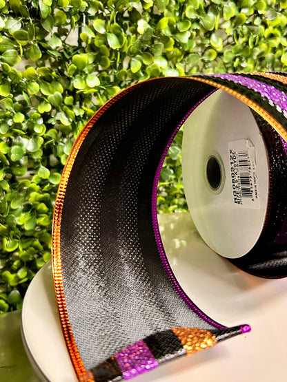2.5 Inch By 10 Yard Purple And Copper Glitter Stripes Ribbon
