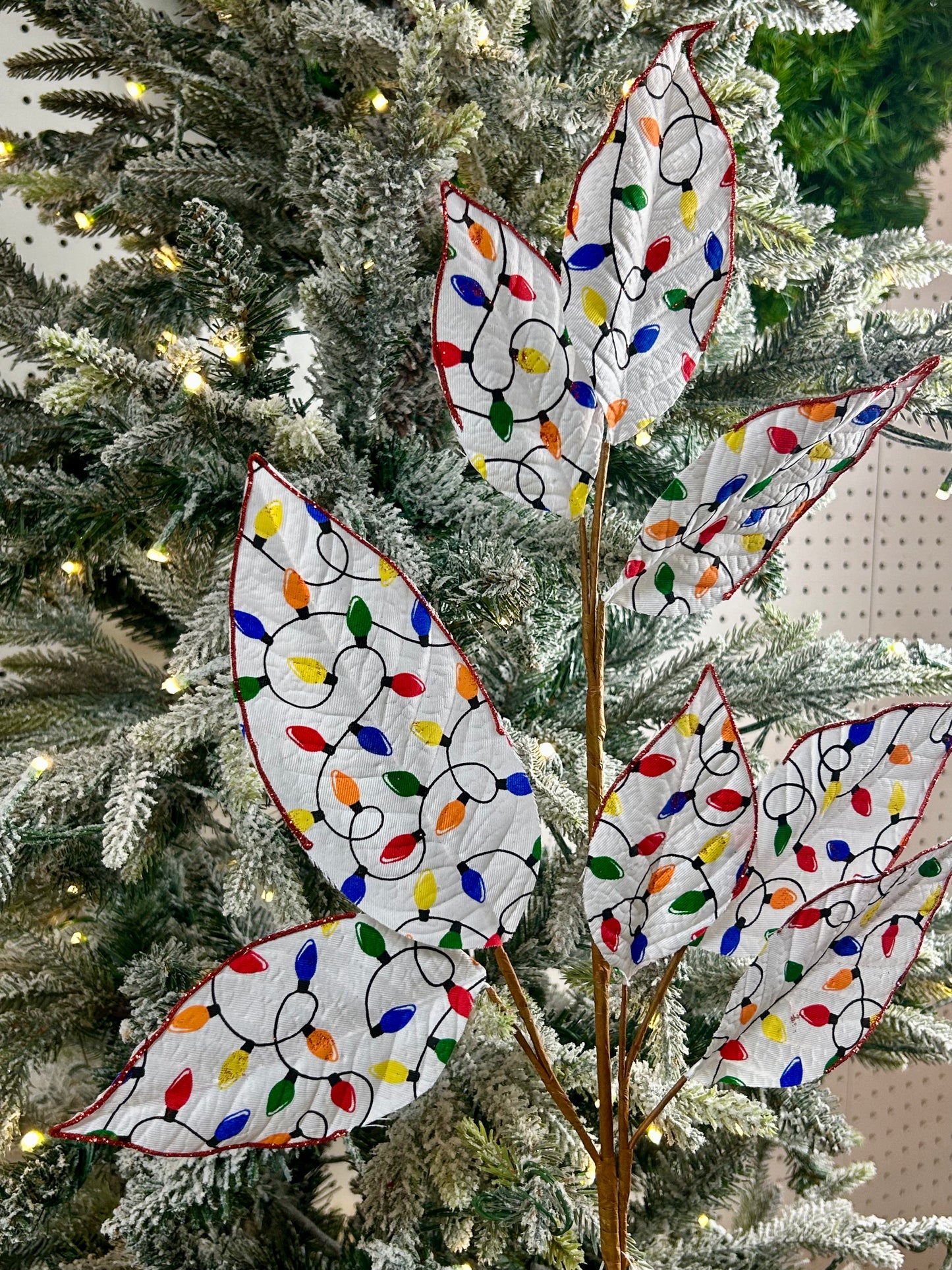 27 Inch Glitter Christmas Lights Magnolia Leaf Spray
