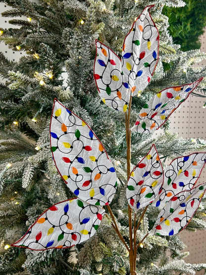 27 Inch Glitter Christmas Lights Magnolia Leaf Spray