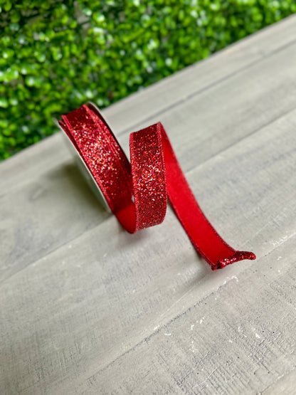 7/8 Inch By 10 Yard Red Laser Glitter Ribbon