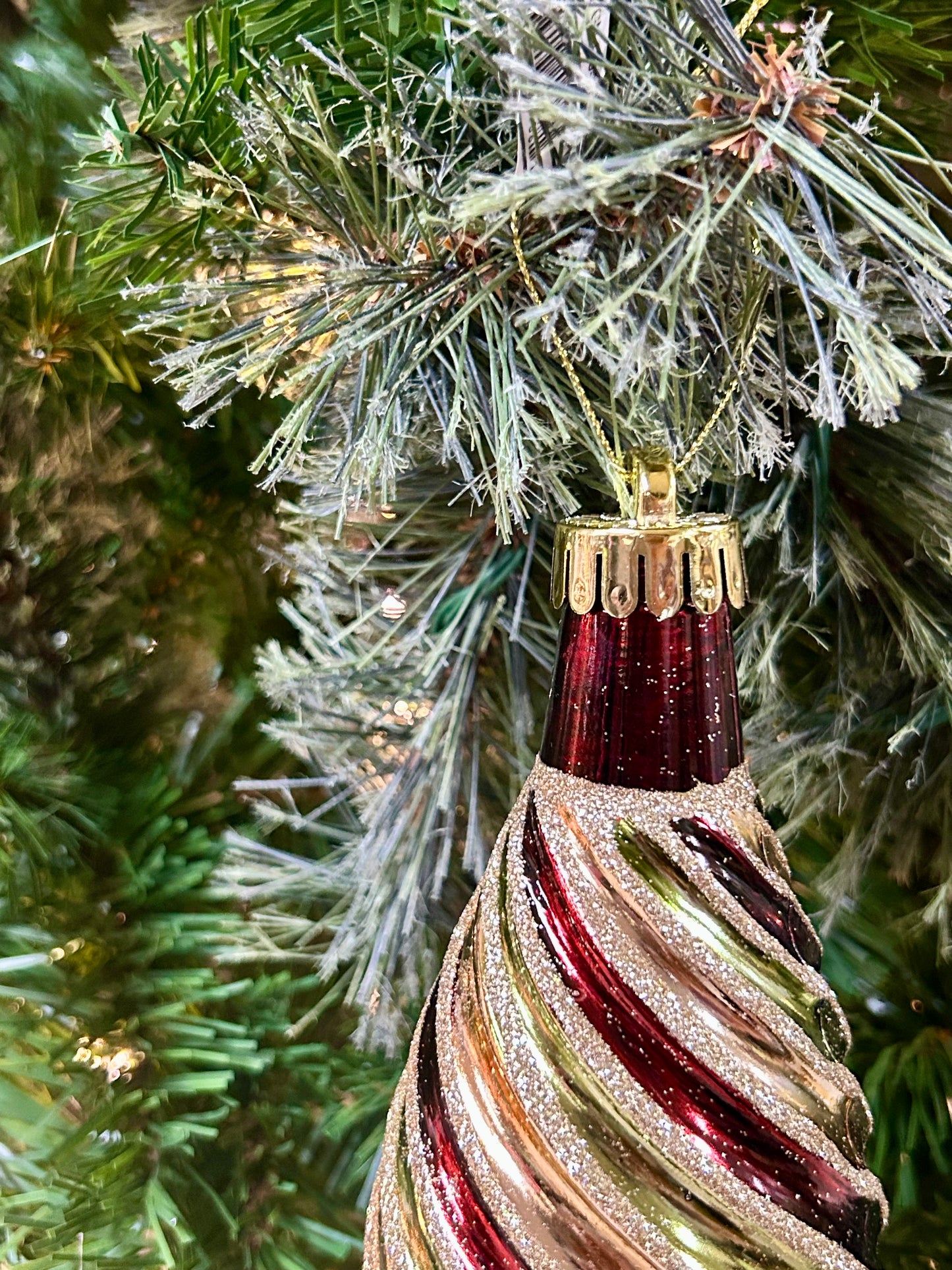 10 Inch Green Gold And Burgundy Swirl Drop Ornament