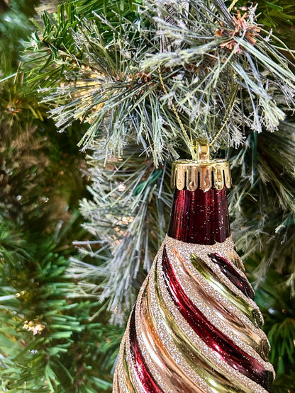 10 Inch Green Gold And Burgundy Swirl Drop Ornament