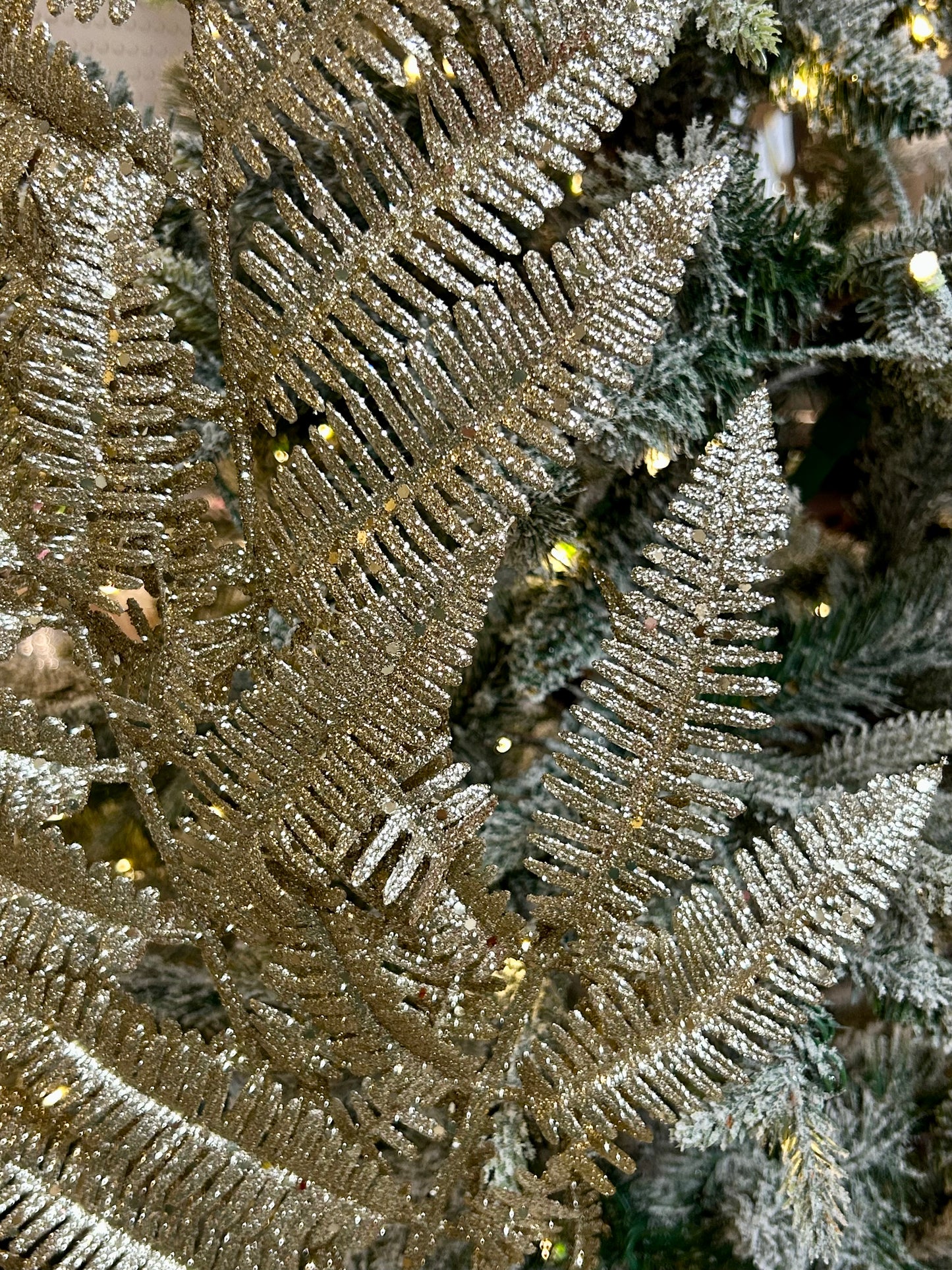 34 Inch Champagne Glitter Forest Fern Spray