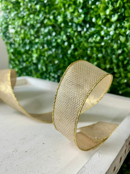 1.5 Inch By 50 Yard Gold Woven Metallic Ribbon