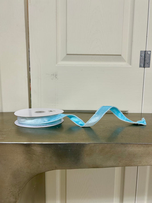 7/8 Inch By 10 Yard Ice Blue Deluxe Velvet With Satin Backing