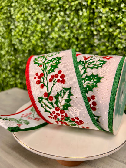 2.65 Inch By 10 Yard Holly Berries With Snow On Royal Ribbon