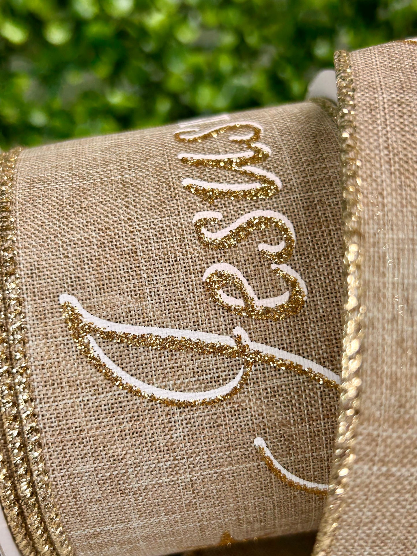 2.5 Inch By 9.9 Yard Natural Gold And White Jesus Is The Reason On Royal Ribbon