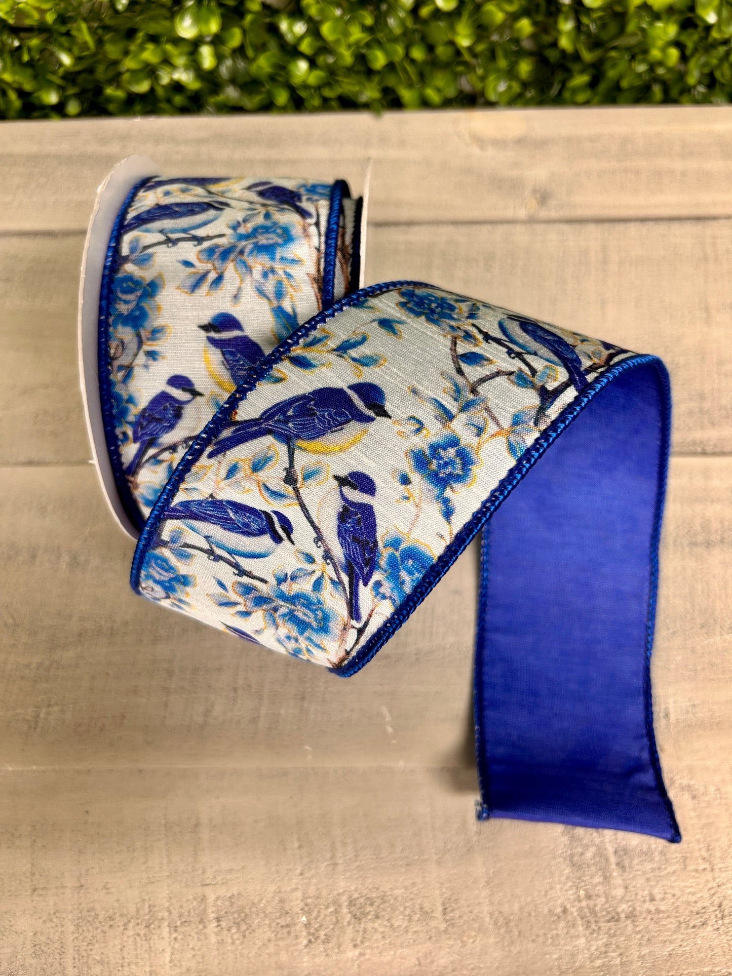 David Christopher 2.5 Inch By 10 Yard Chinoiserie Birds Ribbon With Blue Back Ribbon
