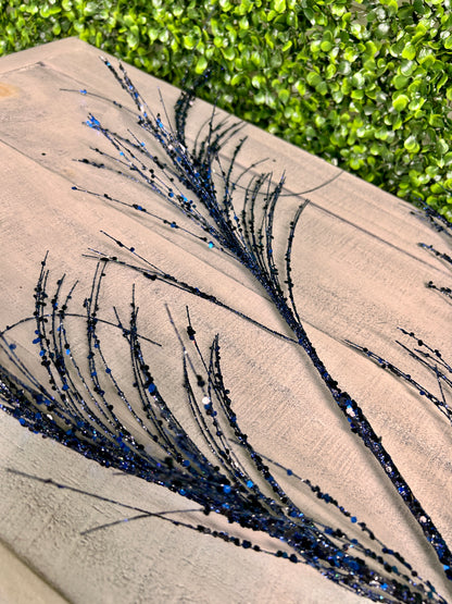 34 Inch Midnight Blue Glitter Sequin Pampas Grass Spray