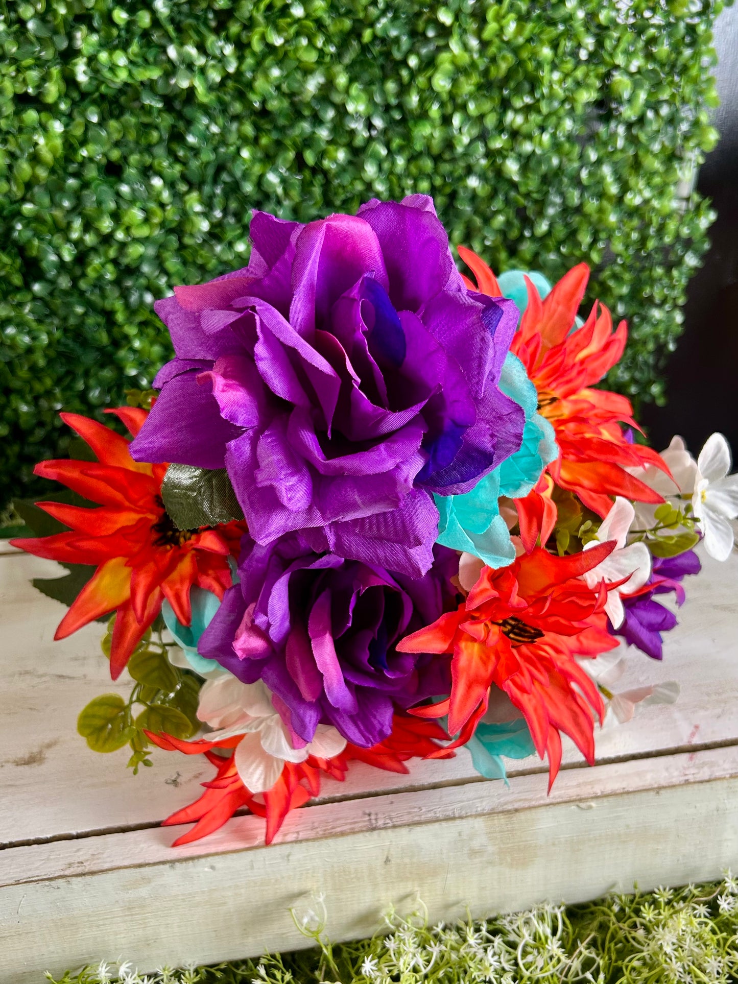 24 Inch Purple Orange And Aqua Rose Dahlia And Hydrangea Bush