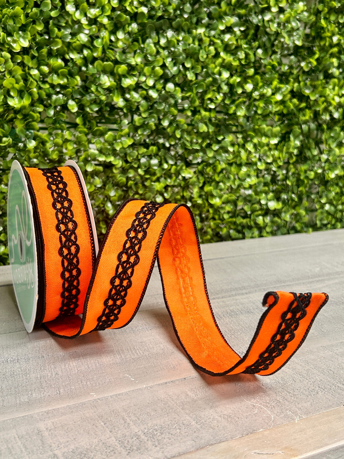 1.5 Inch By 10 Yard Orange And Black Lace On Faux Royal Ribbon