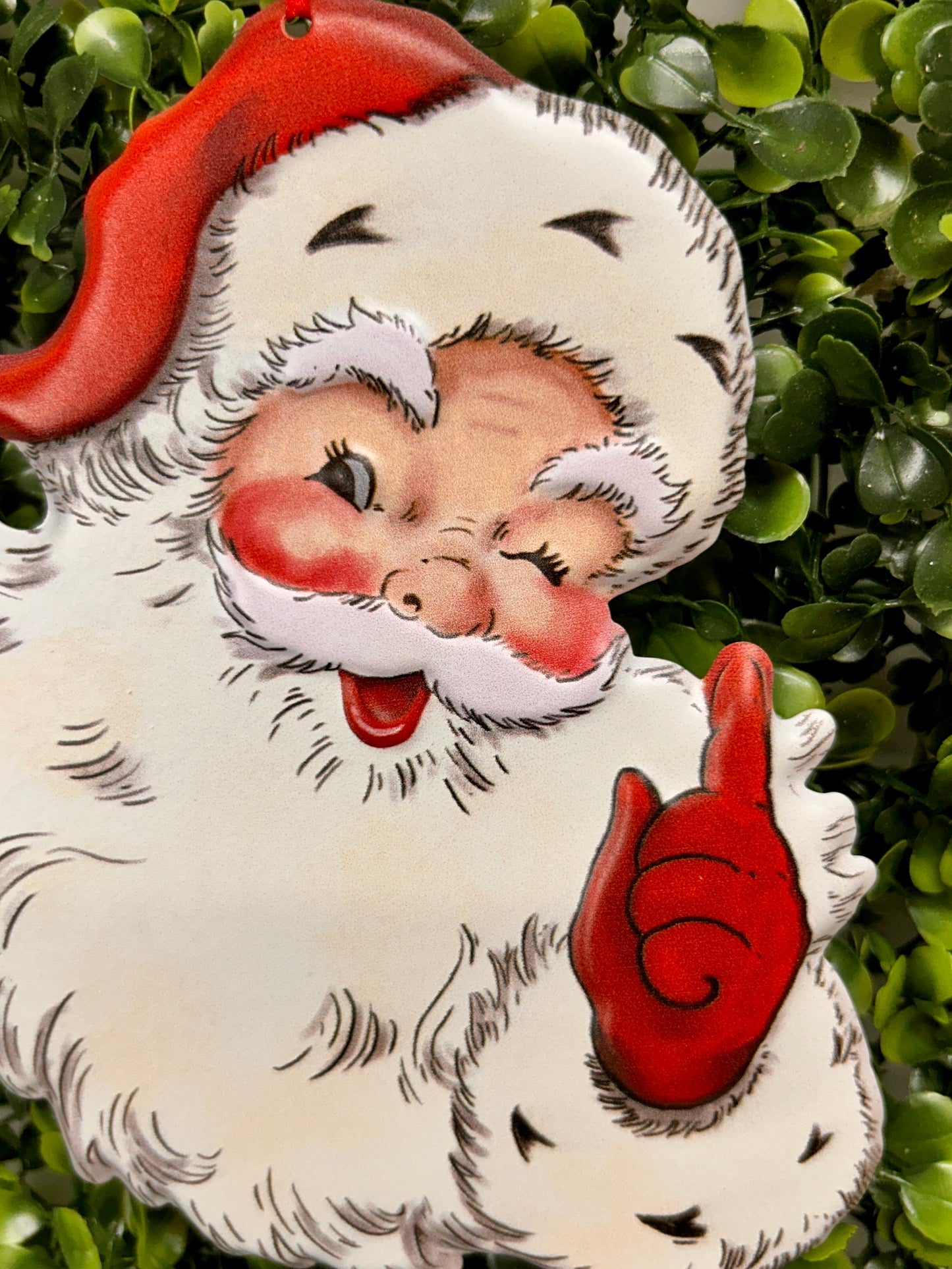 6.10 Inch Metal Embossed Holiday Santa Design Ornament Three Assorted