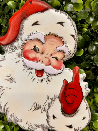 6.10 Inch Metal Embossed Holiday Santa Design Ornament Three Assorted