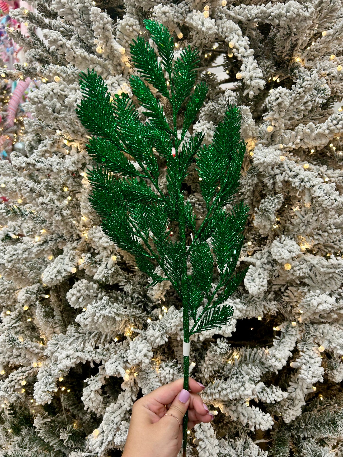 24 Inch Green Glitter Sequin Peacock Fern Spray