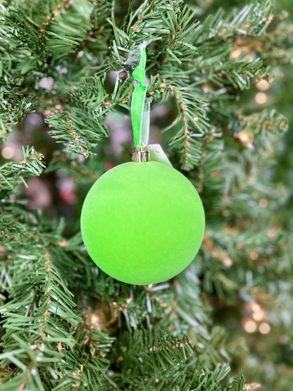 4 Inch Apple Green Flocked Ornament Ball