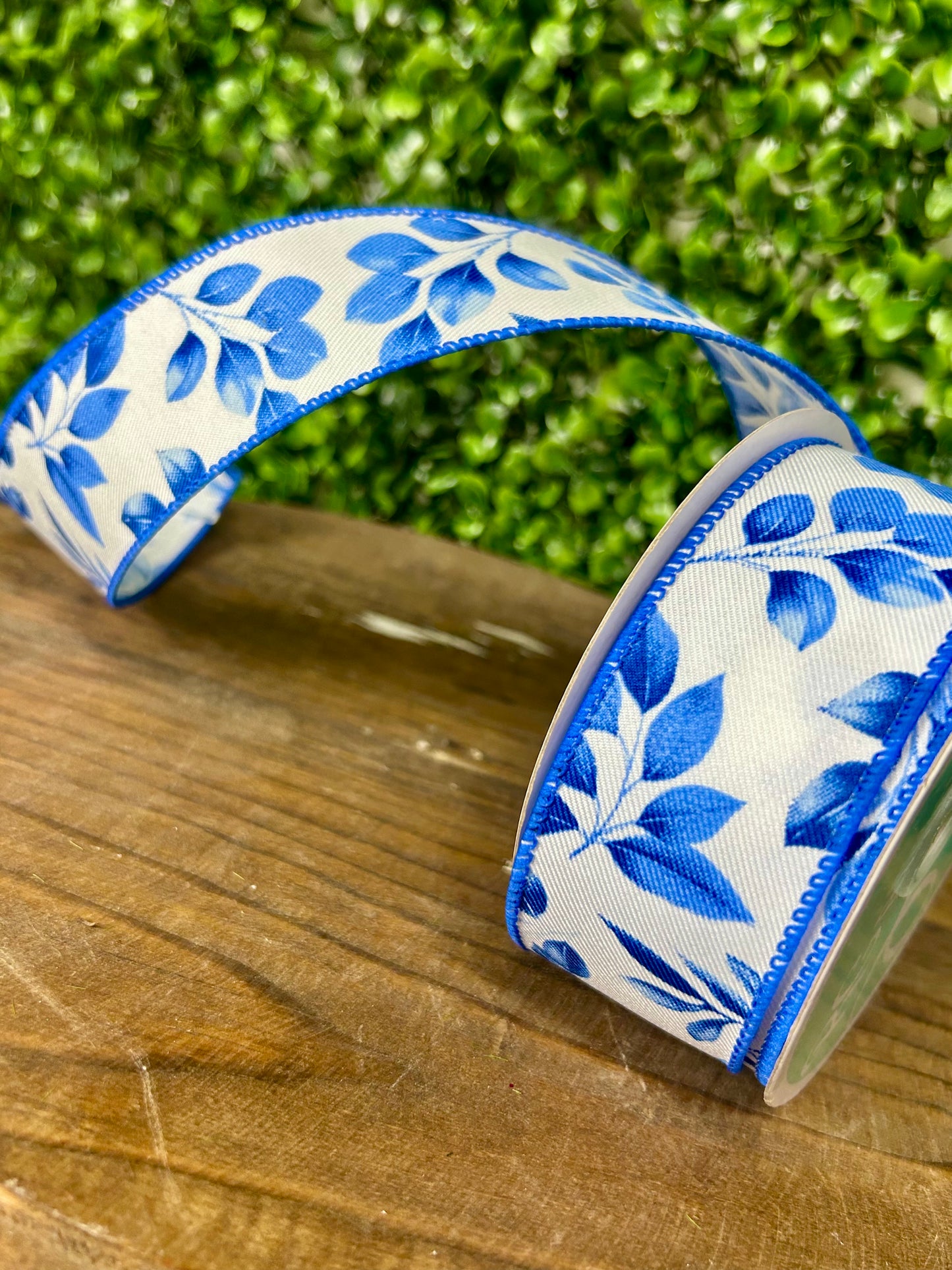 1.5 Inch By 10 Yard Blue Greenery Ribbon