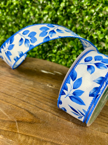 1.5 Inch By 10 Yard Blue Greenery Ribbon