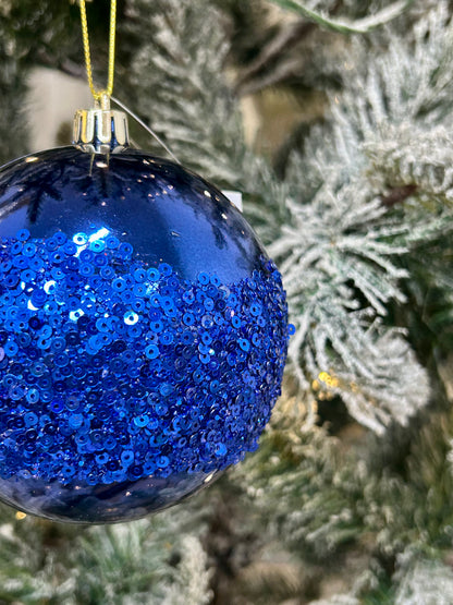 4 Inch Royal Blue Sequin Ball Ornament