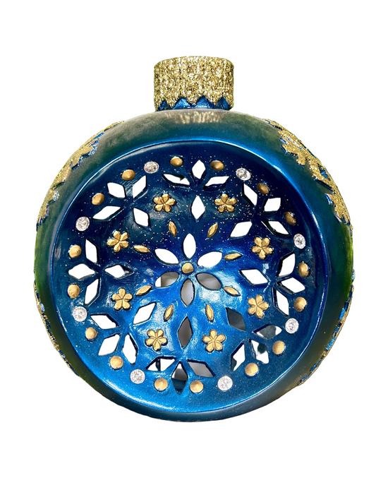 Kringle Express Concave Blue Ornament Luminary With Snowflake