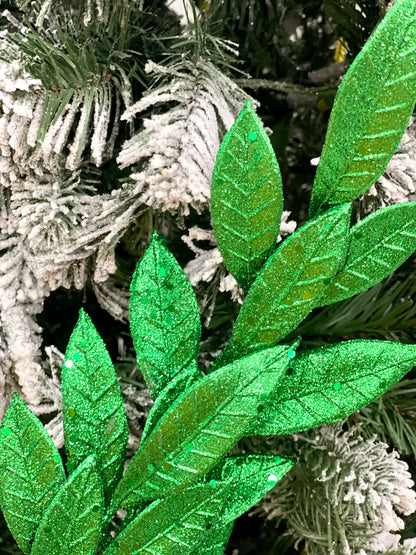 Emerald Green Glitter Bay Leaf Spray