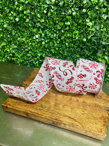 2.5 Inch By 10 Yard Pink And Red Christmas Candy Ribbon