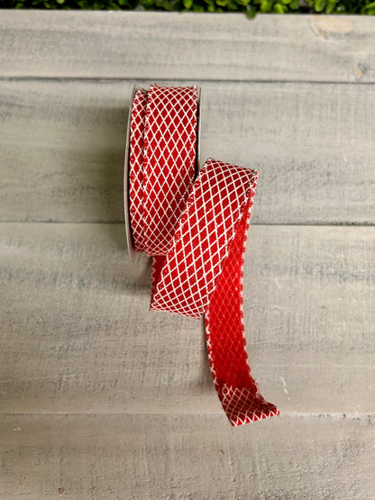 7/8 Inch By 10 Yard Red And White Mini Harlequin Ribbon