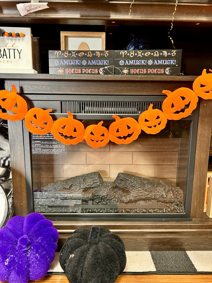 4 Inch By 5 Yards Orange Jack-O-Lantern Felt Embroidered Garland