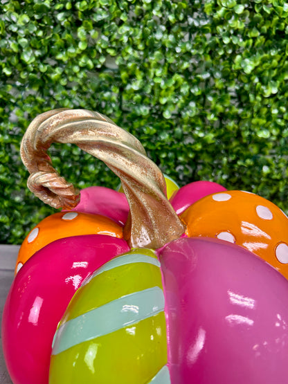 10 Inch Multicolor Stripe Resin Pumpkin