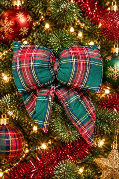 9.5 Inch By 13 Inch Plush Plaid Bow With Clip