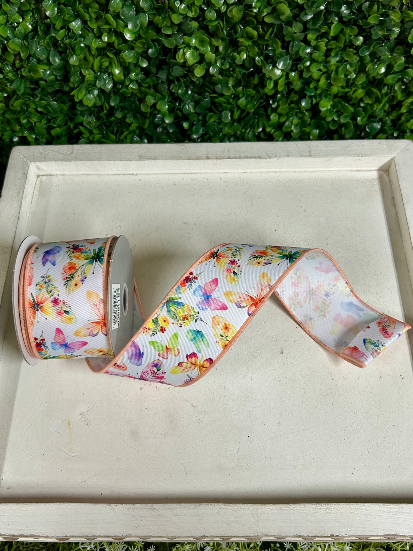 2.5 Inch By 10 Yard Botanical Butterflies Ribbon