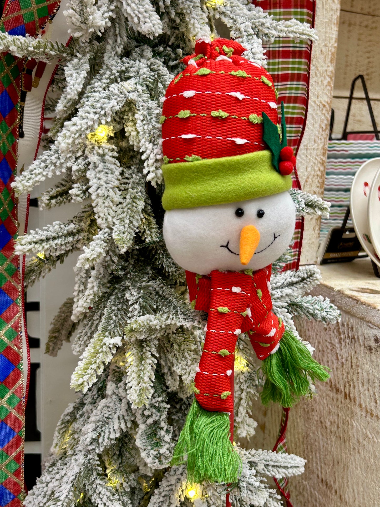 25 Inch Red Lime Green And White Snowman Head Pick