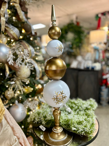 Large Metal Gold And White Snowflake Topiary Stand