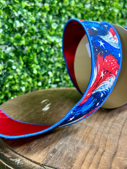 2.5 Inch By 10 Yard Patriotic Cosmic Stars Fused Ribbon