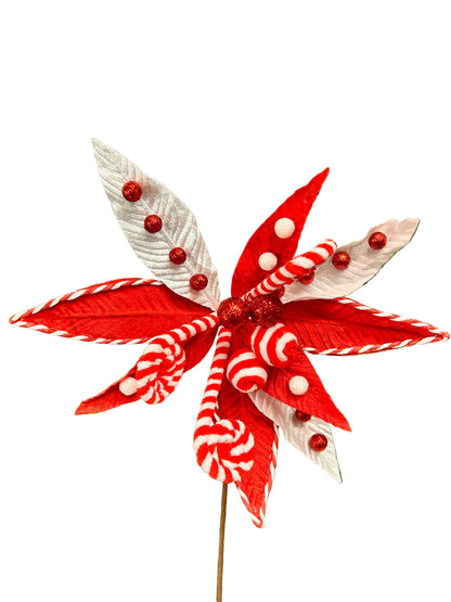 23 Inch Whimsical Peppermint Poinsettia Stem