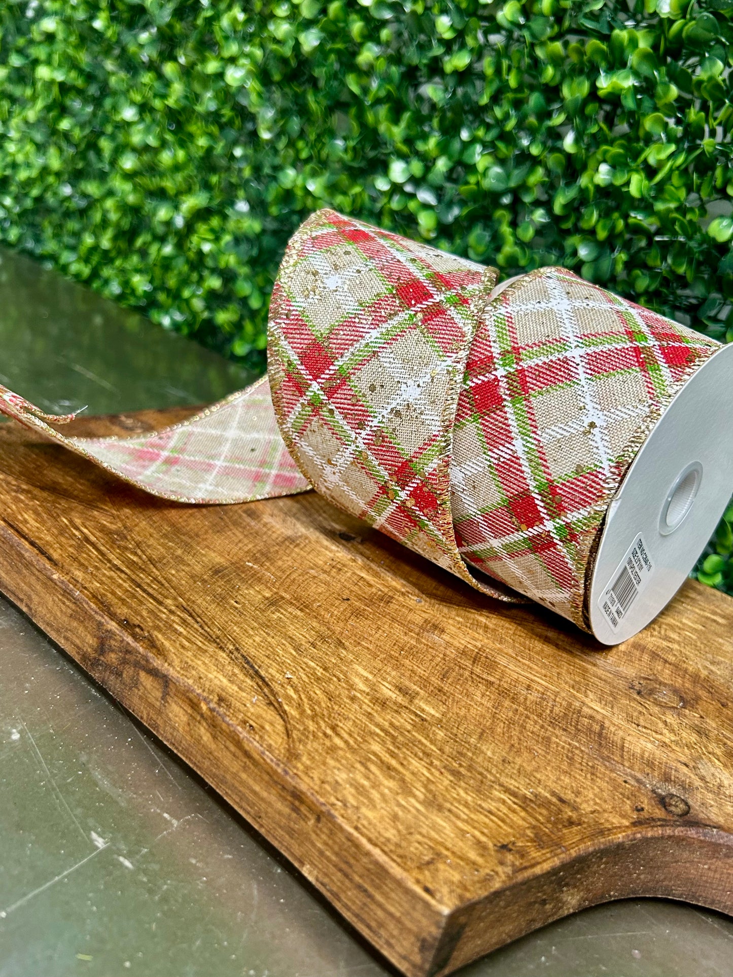 2.5 Inch By 10 Yard Christmas Plaid With Gold Specks Ribbon