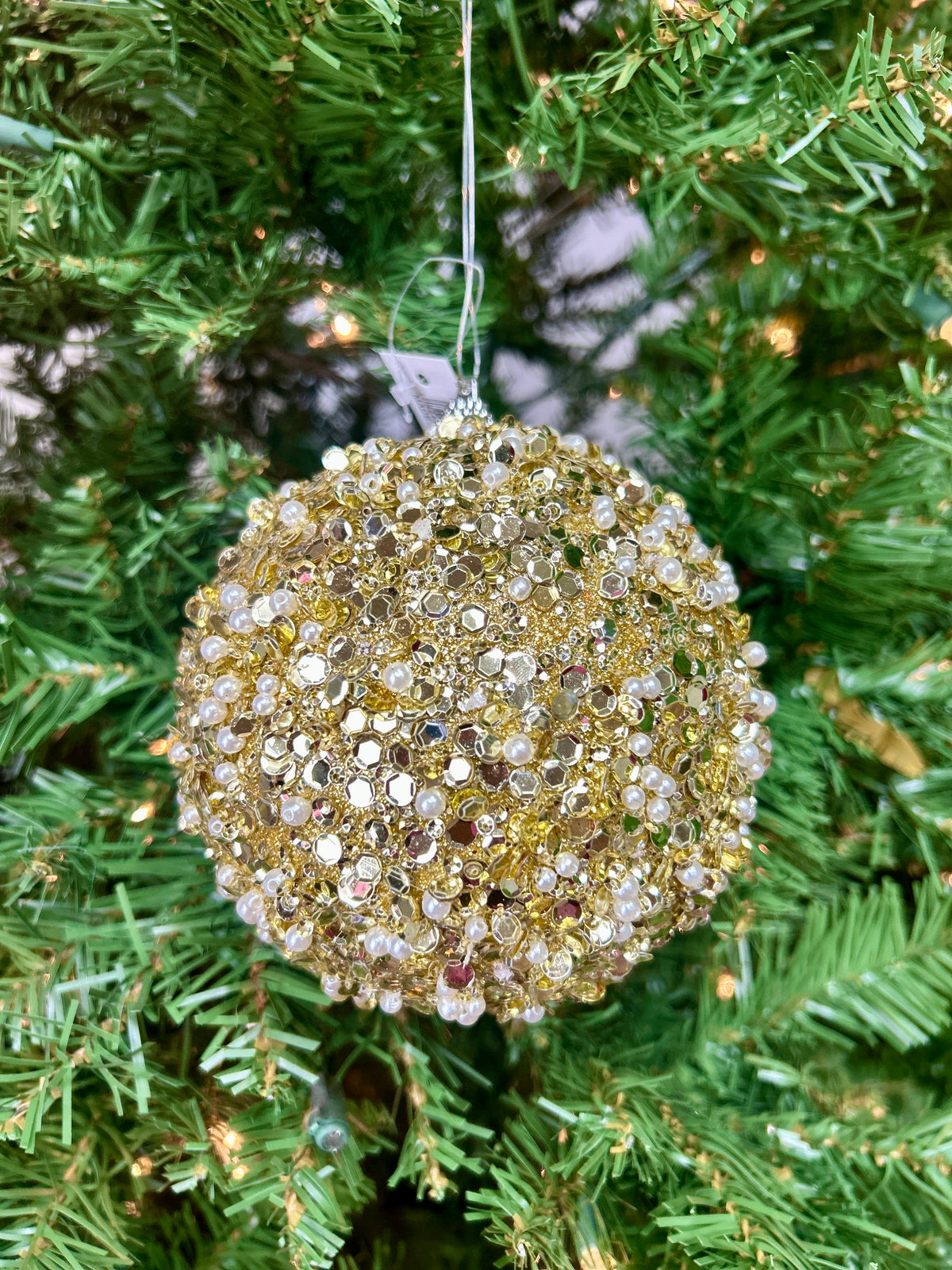 4.75 Inch Gold Glitter Bead Ornament