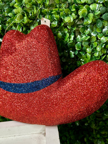 11.75 Inch Red And Navy Blue Glittered Cowboy Hat