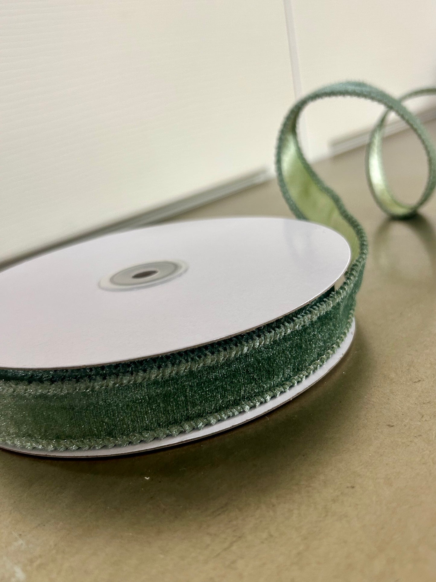 7/8 Inch By 10 Yard Sage Green Deluxe Velvet With Satin Backing Ribbon