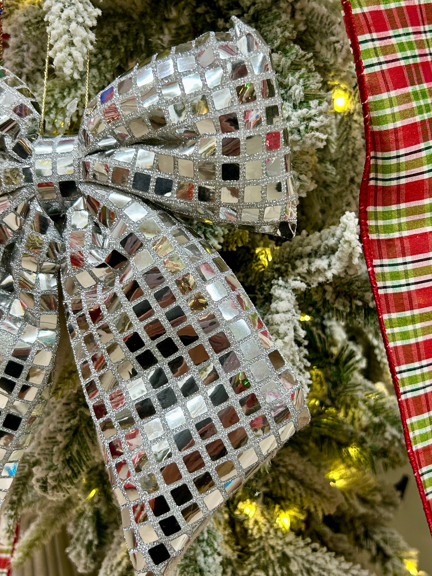 9.25 Inch Plush Silver Bow Ornament