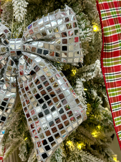 9.25 Inch Plush Silver Bow Ornament