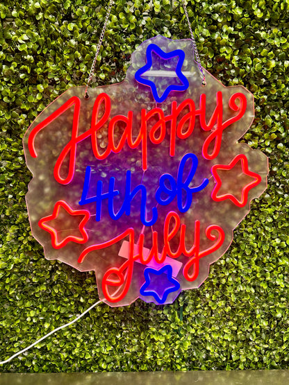 Happy 4th Of July Neon Lighted Hanging Sign