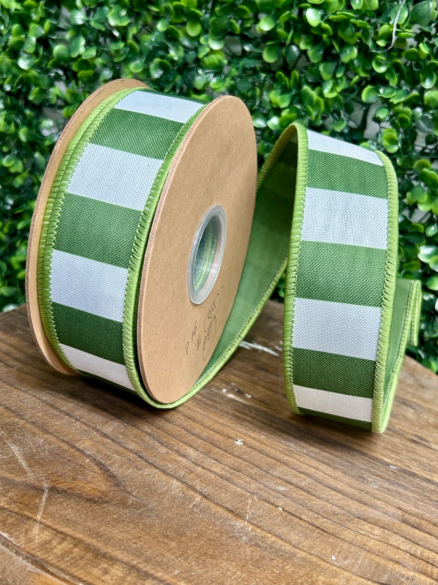 1.5 Inch By 10 Yard Green Horizontal Stripe With Green Backing Ribbon