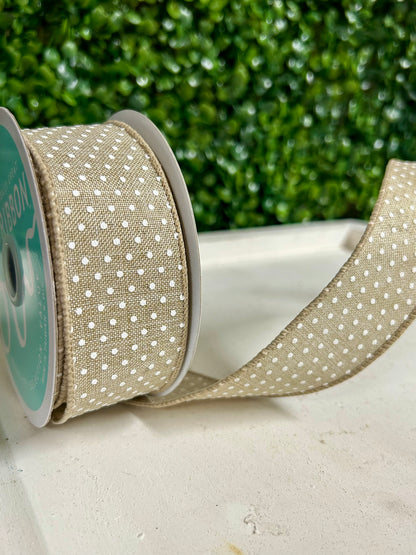1.5 Inch By 10 Yard Natural And White Raised Swiss Dots On Royal Ribbon